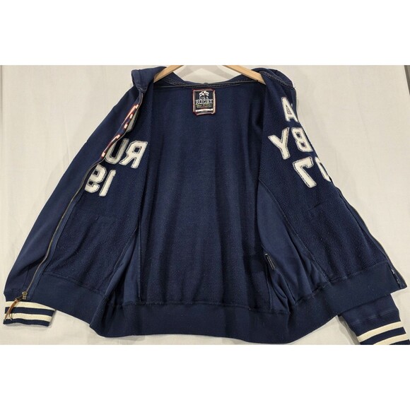 Vintage 90s Rugby USA Track Jacket Hoodie Letterman Varsity Patches Blue Men 3XL - Picture 5 of 16